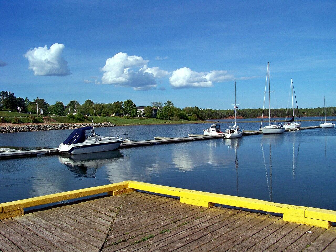 Boats at the marina in Cardigan, on a calm day