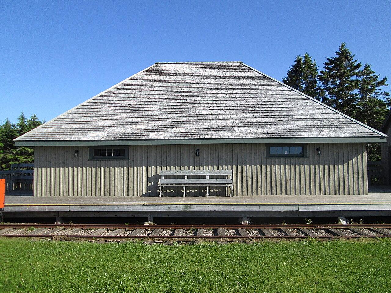 The Elmira Railway Museum station, with the platform and a short run of track