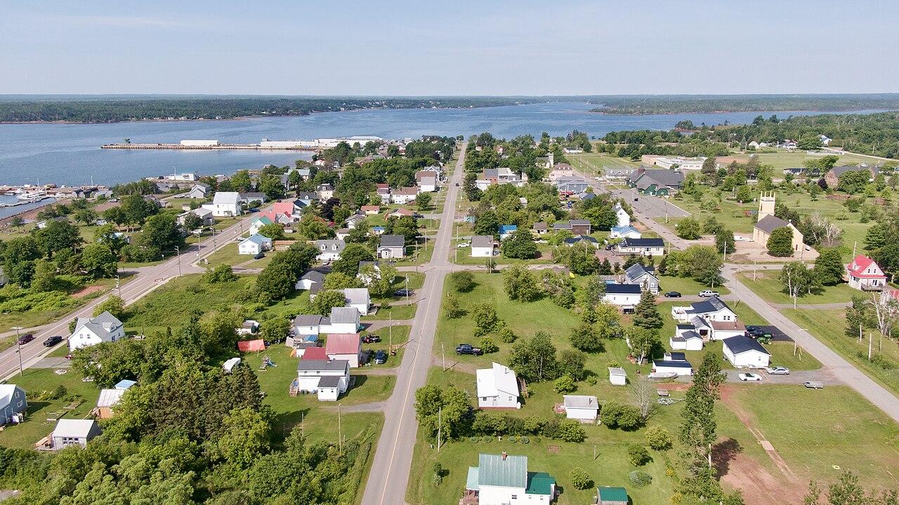 Aerial view of Georgetown, with a street grid running toward the harbour