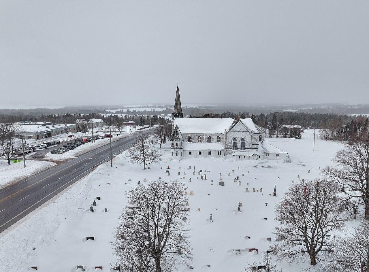 St. Alexis Church in Rollo Bay, in winter